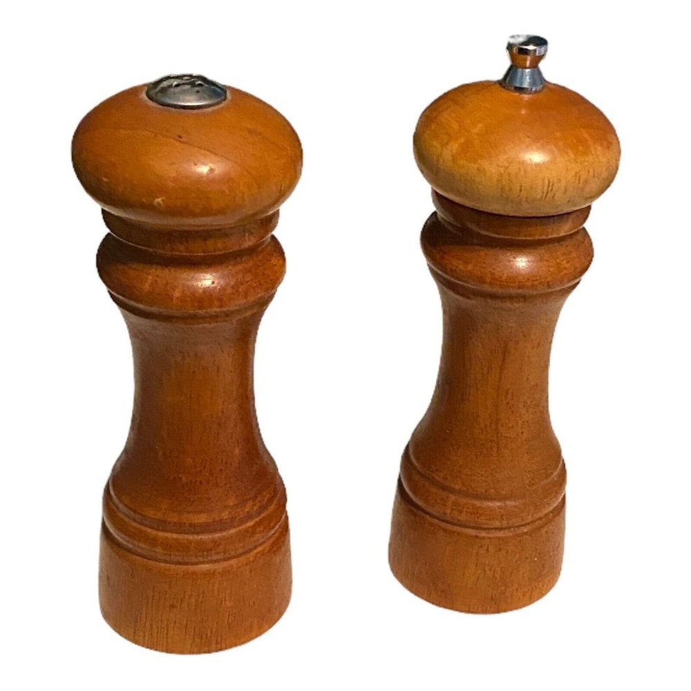 Vintage Mr Dudley 7” Solid Wood Pepper Grinder Mill and Salt Shaker Set